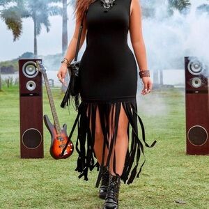 SHEIN Black Fringe Midi Dress